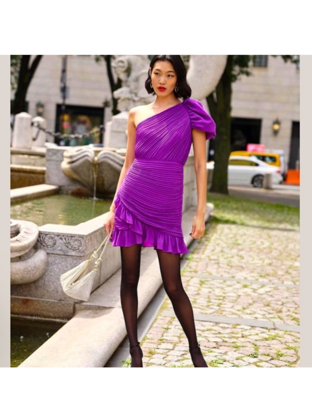 Express One-Shoulder Ruffled Mini Dress in Vibrant Purple